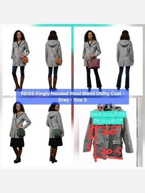 Unisex REISS Kingly Hooded Wool Blend Utility Coat Grey Size S